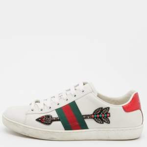 Gucci White Leather Arrow Embellished Ace Low Top Sneakers Size 37.5