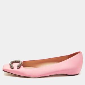 Pre Owned Gucci Pink Satin Dionysus Embellished Ballet Flats Size 40