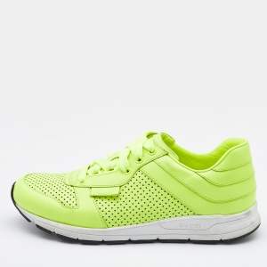 Gucci Neon Green Perforated Leather Lace Up Sneakers Size 38