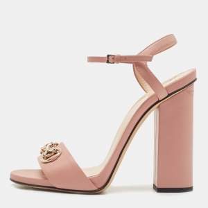 Gucci Pink Leather Horsebit Ankle Strap Sandals Size 38