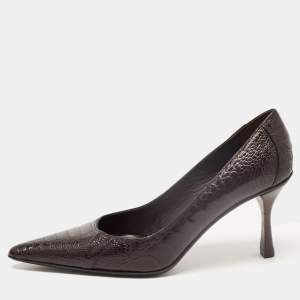 Pre Owned Gucci Burgundy Python Embossed Leather Pumps Size 37