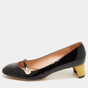 Pre Owned Gucci Black Patent Leather Pearl Detail Mary Jane Pumps Size 40
