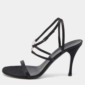 Gucci Black Satin Crystal Embellished Interlocking G Ankle Strap Sandals Size 39