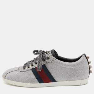 Gucci Silver Glitter Bambi Web Low-Top Sneakers Size 36