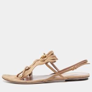 Gucci Beige Suede Becky Fringe Flat Sandals Size 39.5