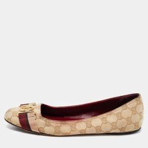 Gucci Beige/Brown GG Canvas Ballet Flats Size 40