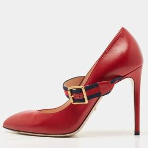 Pre Owned Gucci Red Leather Sylvie Mary Jane Pumps Size 39