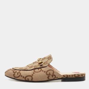Gucci Beige/Brown GG Canvas Princetown Horsebit Mules Size 37.5