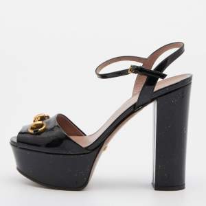 Gucci Black Patent Leather Claudie Platform Sandals Size 36.5