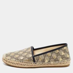 Gucci Beige/Black GG Coated Canvas and Leather Bee Espadrilles Flats Size 39.5
