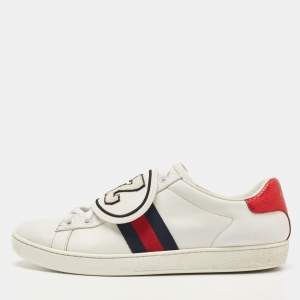 Gucci White Leather Ace Heart Arrow Web Low Top Sneakers Size 40