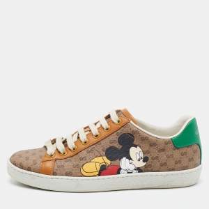 Gucci X Disney Brown GG Coated Canvas Ace Low Top Sneakers Size 36