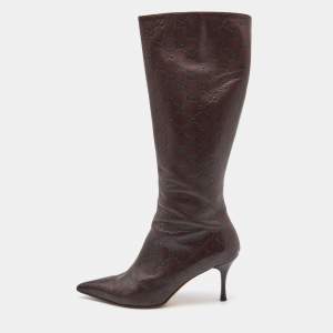 Gucci Brown Guccissima Leather Pointed Toe Knee Length Boots Size 40