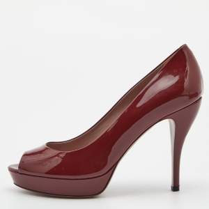 Gucci Red Patent Leather Peep Toe Platform Pumps Size 39