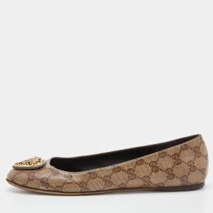 Gucci Beige/Brown GG Crystal Canvas Hysteria Ballet Flats Size 39