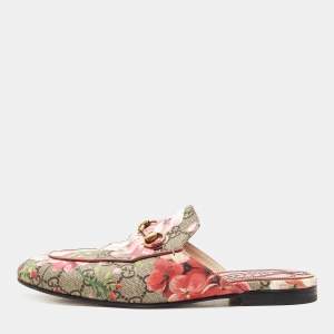 Gucci Multicolor GG Coated Canvas Princetown Horsebit Flat Mules Size 37.5