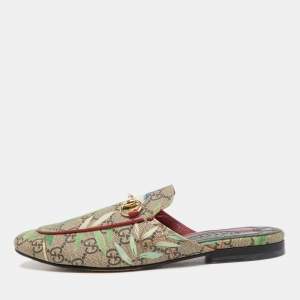 Pre Owned Gucci Tian Print GG Supreme Canvas Princetown Flat Mules Size 36.5