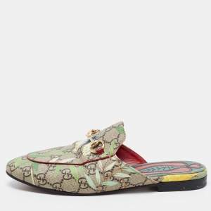 Gucci Multicolor GG Coated Canvas Princetown Flat Mules Size 37.5