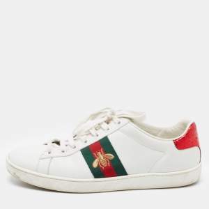 Gucci White Leather Embroidered Bee Sneakers Size 38