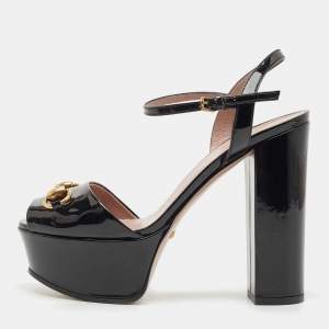 Gucci Black Patent Leather Claudie Platform Sandals Size 35.5