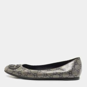 Gucci Grey Coated Canvas GG Ballet Flats Size 36