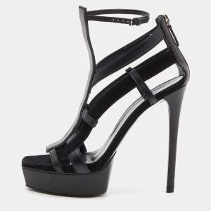 Gucci Black Leather and Suede Daryl Sandals Size 37.5