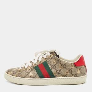 Gucci Beige/Brown GG Supreme Canvas Printed Bee Ace Sneakers Size 36