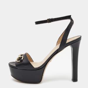 Gucci Black Leather Platform Ankle Strap Sandals Size 37.5