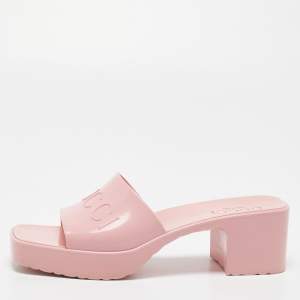 Gucci Pink Rubber Logo Platform Slides Size 36