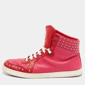 Gucci Pink/Red Guccissima Leather Studded Coda High Top Sneakers Size 41