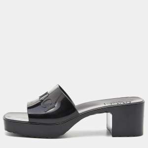 Gucci Black Rubber Logo Platform Slide Sandals Size 35
