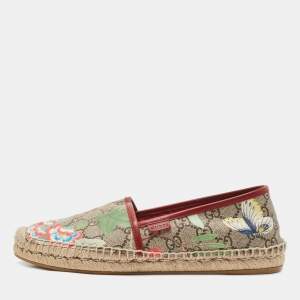 Gucci Beige Flora Print Coated Canvas and Leather Slip On Espadrilles Size 39