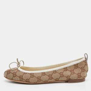 Gucci Beige GG Canvas Bow Detail Ballet Flats Size 36
