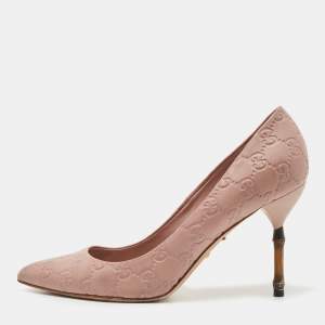 Pre Owned Gucci Pink Guccissima Leather Horsebit Heel Pumps Size 39.5