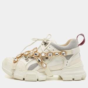 Gucci Off White Leather and Mesh Flashtrek Chunky Sneakers Size 40