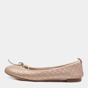 Pre Owned Gucci Metallic Guccissima Leather Bow Ballet Flats Size 38
