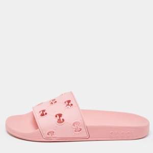 Gucci Pink Rubber GG Laser Cut Slides Size 37