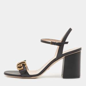 Pre Owned Gucci Black Leather GG Marmont Ankle Strap Sandals Size 39