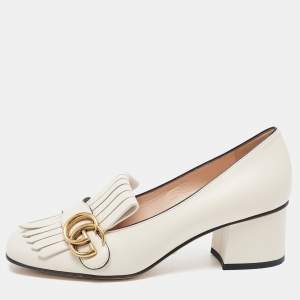 Gucci Cream Leather Double G Block Heel Pumps Size 37