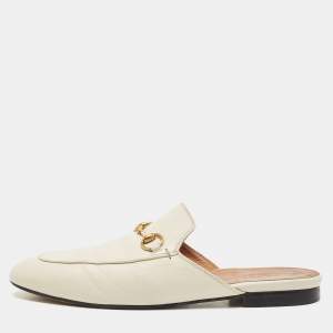 Gucci White Leather Princetown Flat Mules Size 39