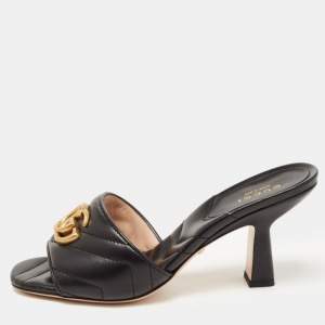 Gucci Black Quilted Leather GG Slides Size 36