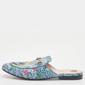 Gucci Multicolor Floral Print Fabric Princetown Horsebit Mules Size 39