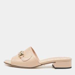 Pre Owned Gucci Beige Leather Zumi Slide Sandals Size 37