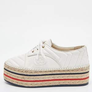 Gucci White Matelassé Leather Lace-Up Platform Espadrilles Size 38.5