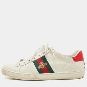 Gucci White Leather Ace Web Detail Low Top Sneakers Size 37.5