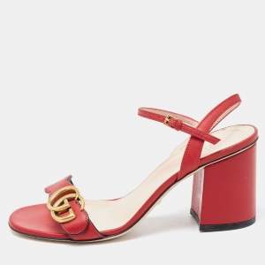 Gucci  Red Leather GG Marmont  Ankle Strap Sandals Size 36.5