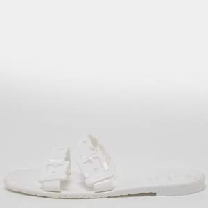 مملوكة مسبقًا Gucci White Rubber Flat Slides Size 36