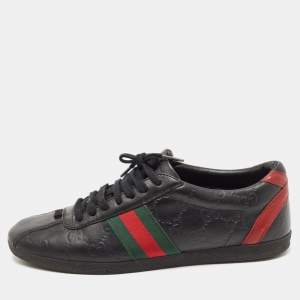 Gucci Black Guccissima Leather Web Ace Sneakers Size 37