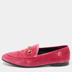 Gucci Pink Velvet Jordaan Horsebit Slip On Loafers Size 39.5