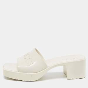 Gucci Off White Rubber Embossed Logo Slide Sandals Size 37